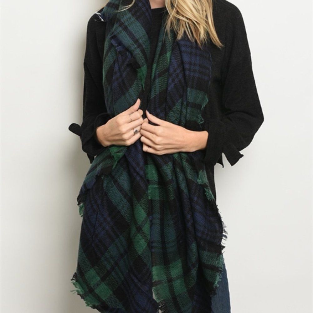 Cozy at Heart Plaid Blanket Scarf (Blue) - Picture 4 of 5